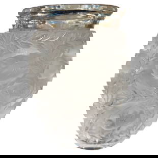 Lalique France Signed Frosted Crystal Bagatelle Vase with Bird Design 7in: Lalique France Signed Frosted Crystal Bagatelle Vase with Bird Design 7in This vintage frosted crystal "Bagatelle" vase, signed by Lalique France, is a stunning representation of Art Deco-inspired cra