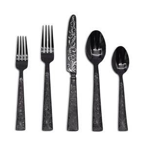 Ricci Parisian Garden Black Flatware Set 60 pcs Service for 12 Stainless Steel