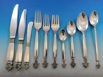 Georg Jensen Acanthus Sterling Silver Flatware Set 171 pcs for 12: Georg Jensen Acanthus Sterling Silver Flatware Set 171 pcs for 12 This exquisite Acanthus flatware set by Georg Jensen offers a stunning service for 12, comprised of 171 pieces crafted from sterling s