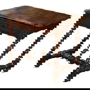 Antique 18th Century French Louis XIII Walnut Side Table with Drawer: Antique 18th Century French Louis XIII Walnut Side Table with Drawer Enhance your living space with this exquisite 18th Century French Louis XIII Carved Walnut Turned-Leg Side Table. Crafted in the Pe