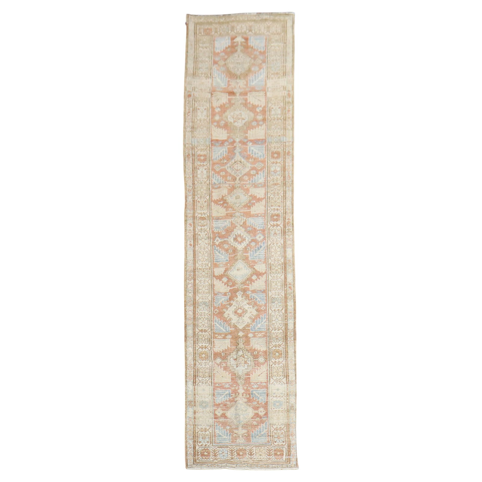 Antique Persian Runner 3' x 14'3' Wool Hand-Woven Tribal: Antique Persian Runner 3' x 14'3' Wool Hand-Woven Tribal Discover this stunning Terracotta Persian Antique Runner, a true embodiment of early 20th-century craftsmanship. This hand-woven masterpiece fe