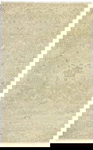 Handmade Transitional Floral Area Rug 4'11 x 7'10 Wool Knotted Carpet: Handmade Transitional Floral Area Rug 4'11 x 7'10 Wool Knotted Carpet Enhance your space with this beautifully handcrafted transitional Oriental rug, featuring a stunning floral pattern in muted