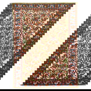 Authentic 1920s Persian Farahan Tabriz Throw Rug Ivory Wool Hand-Woven: Authentic 1920s Persian Farahan Tabriz Throw Rug Ivory Wool Hand-Woven This authentic Persian Farahan throw rug features a classic ivory field and showcases exquisite hand-woven craftsmanship.