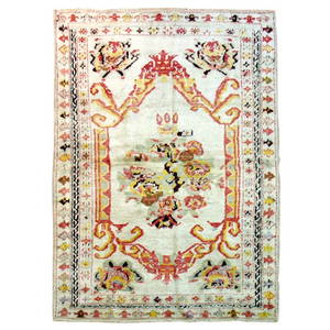 Ivory Antique Turkish Ghiordes Rug Victorian Style 42 x 64