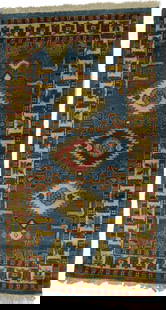 Kazak Tribal Geometric Wool Area Rug 2'7 x 4'7 Handmade Modern Design: Kazak Tribal Geometric Wool Area Rug 2'7 x 4'7 Handmade Modern Design This Kazak Oriental Rug features a stunning blend of blue, cream, rusty red, gold, brown, olive, and light blue hues in a