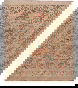 Revival Collection Hand-Knotted Colorful Wool Rug 7'7 x 9'3: Revival Collection Hand-Knotted Colorful Wool Rug 7'7 x 9'3 This stunning hand-knotted wool rug from the Revival Collection features a beautiful peach field adorned with bright multi-color accents,