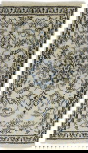 Vintage Handmade Floral Wool Area Rug 2'9 x 4'7 Cream Beige Blue: Vintage Handmade Floral Wool Area Rug 2'9 x 4'7 Cream Beige Blue Enhance your living space with this exquisite handmade cream oriental rug, featuring a classic floral design. Crafted from