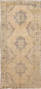 Vintage Hand-Knotted Khotan Rug 4'9" x 10'8" Wool Tan: Vintage Hand-Knotted Khotan Rug 4'9" x 10'8" Wool Tan Enhance your living space with this exquisite hand-knotted vintage Khotan rug, showcasing an all-over design rich in detail and vibrant colors.