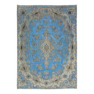 Antique Persian Wool Rug Light Blue Floral Medallion 8'9 x 12'3