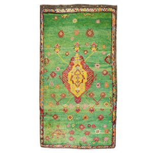 Vintage Bohemian Turkish Tulu Hand-Knotted Wool Rug 64 x 113