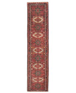 Handmade Vintage Tribal Geometric Runner 2'2 x 9'10 Wool Carpet: Handmade Vintage Tribal Geometric Runner 2'2 x 9'10 Wool Carpet Enhance your space with this stunning handmade vintage runner carpet, featuring a narrow tribal geometric design. Measuring 2'2" x