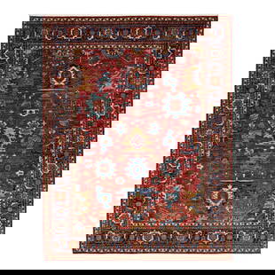 Contemporary Red Wool Rug with Floral Design 9'3 x 11'10: Contemporary Red Wool Rug with Floral Design 9'3 x 11'10 Enhance your living space with this exquisite room size contemporary Serapi-style red wool rug. Featuring a stunning floral design on a rich