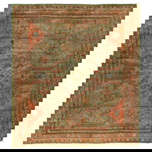 Early 20th Century Irish Donegal Wool Rug 13'2 x 14'9 Oushak Style: Early 20th Century Irish Donegal Wool Rug 13'2 x 14'9 Oushak Style Presenting a stunning large Irish Donegal rug from the early 20th century, this exquisite piece features a vibrant leprechaun green