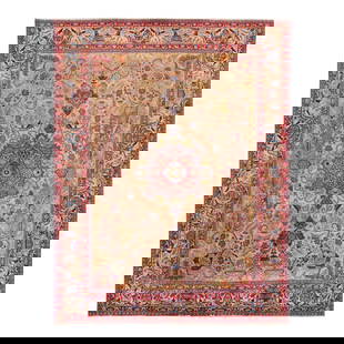 Vintage Persian Tabriz 9'5" x 12'2" Handmade Wool Rug: Vintage Persian Tabriz 9'5" x 12'2" Handmade Wool Rug Beautiful vintage Persian Tabriz hand-knotted wool rug with a beige field. This piece has a multi-color accent in an all-over floral medallion