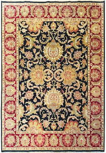 Handmade 8x10 Agra Rug in Midnight Black Blue Natural Wool