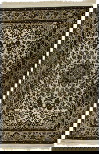 Hand-Knotted Cream Wool Kirman Area Rug 2'8 x 3'11 Modern Floral Design: Hand-Knotted Cream Wool Kirman Area Rug 2'8 x 3'11 Modern Floral Design Enhance your living space with this exquisite Hand-Knotted Cream Plush Kirman Oriental Area Rug, a perfect blend of