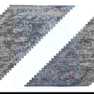 Handmade Contemporary Wool Silk Abstract Rug Blue Gray 7'8 x 9'11: Handmade Contemporary Wool Silk Abstract Rug Blue Gray 7'8 x 9'11 Elevate your living space with this exquisite handmade contemporary rug, expertly crafted from a luxurious blend of wool and silk.
