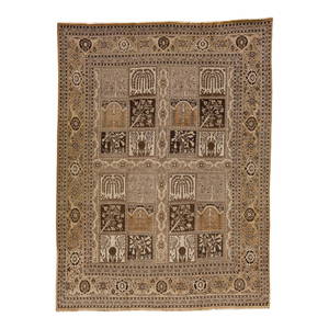 Antique Tabriz Handmade Wool Rug 9'6 x 12'4 Brown Floral Design