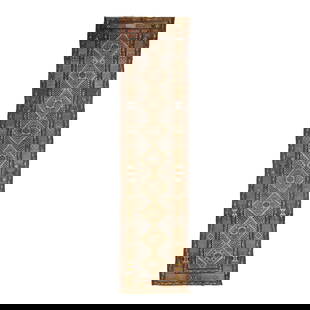 Antique Persian Malayer Wool Runner 3'9 x 14'10 Beige Tribal Design: Antique Persian Malayer Wool Runner 3'9 x 14'10 Beige Tribal Design This exquisite antique Malayer runner, hand-knotted from wool, features a soft beige color field adorned with an intricate