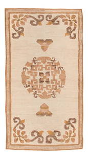 Antique Chinese Rug Early 20th Century Hand-Knotted 3'1" x 6'1" Ivory Wool Medallion Design: Antique Chinese Rug Early 20th Century Hand-Knotted 3'1" x 6'1" Ivory Wool Medallion Design Discover an exquisite early 20th century antique Chinese rug, hand-knotted with a stunning medallion