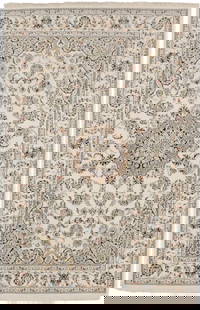 Large Cream Floral Hand-Knotted Indo-Nain Oriental Rug 5'11 x 9'1: Large Cream Floral Hand-Knotted Indo-Nain Oriental Rug 5'11 x 9'1 Enhance your living space with this Extra Fine Hand-Knotted Indo-Nain Oriental Rug. This large cream floral carpet, measuring 5'11"