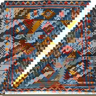 Picasso Inspired Handmade knoted Rug 108" x 217" Natural Wool: Picasso Inspired Handmade knoted Rug 108" x 217" Natural Wool LOCAL PICK UP IS NOT AN OPTION AND ALL ITEMS IN THIS AUCTION MUST BE SHIPPED. Shipping furniture generally requires 2-8 weeks. The