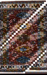 Handmade Kazak Wool Area Rug Red Tribal Geometric 5 x 8 ft: Handmade Kazak Wool Area Rug Red Tribal Geometric 5 x 8 ft Enhance your space with this exquisite Handmade Kazak Rug, featuring a striking red tribal geometric design that adds a touch of elegance