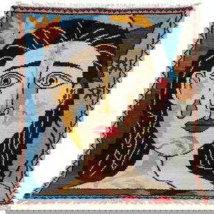 Picasso Inspired Handmade knoted Rug 59" x 118" Natural Wool: Picasso Inspired Handmade knoted Rug 59" x 118" Natural Wool LOCAL PICK UP IS NOT AN OPTION AND ALL ITEMS IN THIS AUCTION MUST BE SHIPPED. Shipping furniture generally requires 2-8 weeks. The