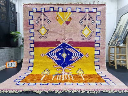Artistic Handmade 100% Wool Rug 8 x 5 Feet Morocco: Artistic Handmade 100% Wool Rug 8 x 5 Feet Morocco Discover the beauty of this stunning artistic handmade soft wool rug, meticulously handwoven by skilled local Berber women weavers in the Atlas