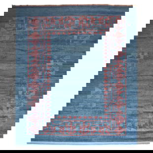 Oversize Hand-Knotted Persian Rug Blue Red 11'4 x 17'5 Iran: Oversize Hand-Knotted Persian Rug Blue Red 11'4 x 17'5 Iran Discover the elegance of this one-of-a-kind oversize contemporary Persian rug, featuring a striking open field design in rich blue and red