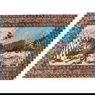 Zabihi Collection Afghan Rug Cheetah Design Hand-Woven Folk Art 44 x 62: Zabihi Collection Afghan Rug Cheetah Design Hand-Woven Folk Art 44 x 62 This exquisite Zabihi Collection Afghan rug is a stunning example of folk art, featuring a unique design with two cheetahs