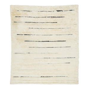 Ivory Moroccan Hand-Knotted Wool Rug 8'4 x 9'9 with Stripes
