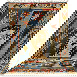 Picasso Inspired Handmade knoted Rug 79" x 157" Natural Wool: Picasso Inspired Handmade knoted Rug 79" x 157" Natural Wool LOCAL PICK UP IS NOT AN OPTION AND ALL ITEMS IN THIS AUCTION MUST BE SHIPPED. Shipping furniture generally requires 2-8 weeks. The