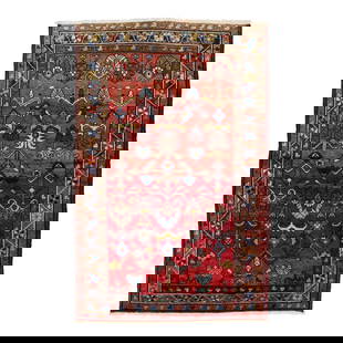 Vintage 4'1 x 6'5 Malayer Hand-Knotted Wool Rug Red: Vintage 4'1 x 6'5 Malayer Hand-Knotted Wool Rug Red This vintage Malayer Persian hand-knotted wool rug features a red field with multicolored accents throughout the design. The rug measures 4'1" x