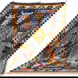 Picasso Inspired Handmade knoted Rug 89" x 177" Natural Wool: Picasso Inspired Handmade knoted Rug 89" x 177" Natural Wool LOCAL PICK UP IS NOT AN OPTION AND ALL ITEMS IN THIS AUCTION MUST BE SHIPPED. Shipping furniture generally requires 2-8 weeks. The