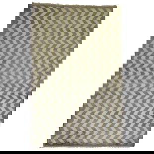 Turkish Tulu Hand-Knotted Gray Ivory Shag Rug 54 x 82 Mid-Century Modern: Turkish Tulu Hand-Knotted Gray Ivory Shag Rug 54 x 82 Mid-Century Modern This exquisite Turkish Tulu rug features a stylish chevron design in a sophisticated gray and ivory color palette, perfect