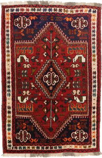 Hand-Knotted Tribal Red Wool Area Rug 4'10 x 3'3 Modern Design: Hand-Knotted Tribal Red Wool Area Rug 4'10 x 3'3 Modern Design Enhance your space with this exquisite hand-knotted red Oriental rug, featuring a captivating tribal style. Measuring 4'10" x 3'3"