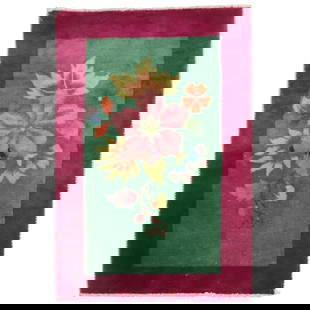 Zabihi Collection Art Deco Hand-Woven Floral Rug 24 x 34 in: Zabihi Collection Art Deco Hand-Woven Floral Rug 24 x 34 in Enhance your space with this stunning Art Deco Large Flower Mat Rug from the Zabihi Collection. This exquisite piece features a vibrant