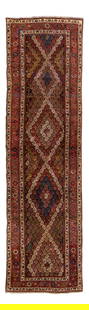 Vintage Persian Kurd 3'3 x 12' Wool Runner Multicolor Geometric: Vintage Persian Kurd 3'3 x 12' Wool Runner Multicolor Geometric Discover the charm of this 20th century Antique Persian Kurd rug, featuring a stunning all-over multicolored geometric motif. This