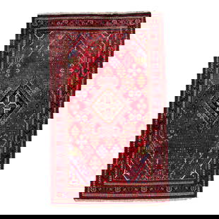 Vintage Persian Joshegan Hand-Knotted Red Medallion Wool Rug 4'1" x 6'9": Vintage Persian Joshegan Hand-Knotted Red Medallion Wool Rug 4'1" x 6'9" Beautiful vintage Persian Joshegan hand-knotted wool rug with a red field. This piece has a multi-color accent in an all-over