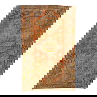 1920s Antique Turkish Khotan Wool Rug Tribal Design 4'5 x 7'2: 1920s Antique Turkish Khotan Wool Rug Tribal Design 4'5 x 7'2 Discover the beauty of this Antique Turkish Khotan hand-knotted wool rug, featuring a stunning terracotta field adorned with an