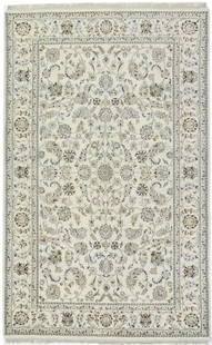 Indo-Nain Floral Wool Silk Area Rug 5'9 x 9'2 Hand-Knotted Eco-Friendly: Indo-Nain Floral Wool Silk Area Rug 5'9 x 9'2 Hand-Knotted Eco-Friendly Enhance your living space with this Indo-Nain Oriental Rug, featuring a classic floral design that adds a touch of elegance to