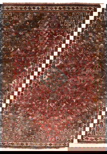 Hand-Knotted Tribal Vintage Rug 5'9 x 8'5 Wool Rusty Red Geometric Design: Hand-Knotted Tribal Vintage Rug 5'9 x 8'5 Wool Rusty Red Geometric Design Enhance your living space with this stunning Tribal Vintage Oriental Rug, featuring a vibrant rusty red color complemented