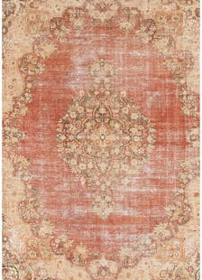 Mid-Century Vintage Persian Wool Rug 10'0" x 12'10" Rose Red: Mid-Century Vintage Persian Wool Rug 10'0" x 12'10" Rose Red Explore this exquisite mid-20th century vintage distressed Persian area rug, featuring a stunning rose red field adorned with an oblong
