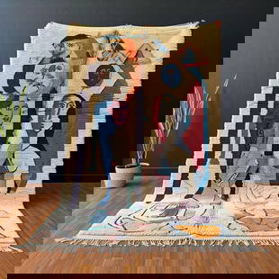 Picasso Inspired Handmade knoted Rug 59" x 118" Natural Wool: Picasso Inspired Handmade knoted Rug 59" x 118" Natural Wool LOCAL PICK UP IS NOT AN OPTION AND ALL ITEMS IN THIS AUCTION MUST BE SHIPPED. Shipping furniture generally requires 2-8 weeks. The