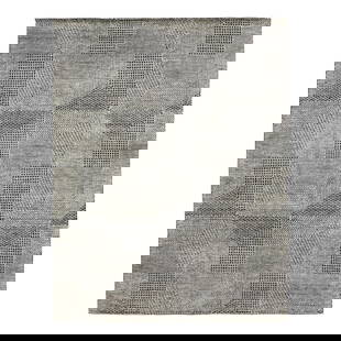 Hand-Knotted Modern Moroccan Wool Rug 9'2" x 11'10" by Apadana: Hand-Knotted Modern Moroccan Wool Rug 9'2" x 11'10" by Apadana Elevate your living space with this exquisite hand-knotted wool rug featuring a luxurious light gray and charcoal color palette. The