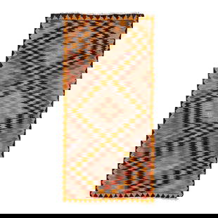 Vintage Kilim Handmade Wool Runner Orange Geometric 4'3" x 8'6": Vintage Kilim Handmade Wool Runner Orange Geometric 4'3" x 8'6" Add a touch of warmth and style to your space with this Vintage Kilim Handmade Flatweave Wool Runner. Featuring a vibrant orange field