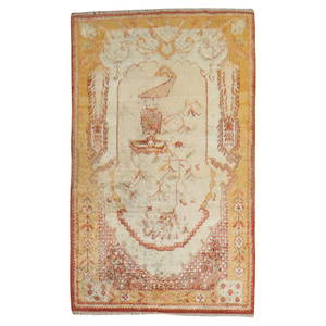 Antique Late 19th Century Angora Oushak Rug Hand-Woven Turkey