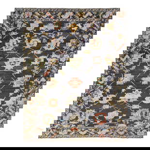 Handmade Turkish Wool Rug Modern Oushak Charcoal Floral 12'2 x 16': Handmade Turkish Wool Rug Modern Oushak Charcoal Floral 12'2 x 16' This exquisite modern Oushak rug features a stunning charcoal field, hand-knotted from high-quality wool. Adorned with a vibrant