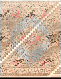 5' x 6.6' New Serapi Light Blue Super Kazak Hand-Knotted Wool Area Rug: 5' x 6.6' New Serapi Light Blue Super Kazak Hand-Knotted Wool Area Rug Introducing the 5' x 6.6' New Serapi Light Blue Super Kazak Area Rug, a perfect fusion of traditional craftsmanship and modern